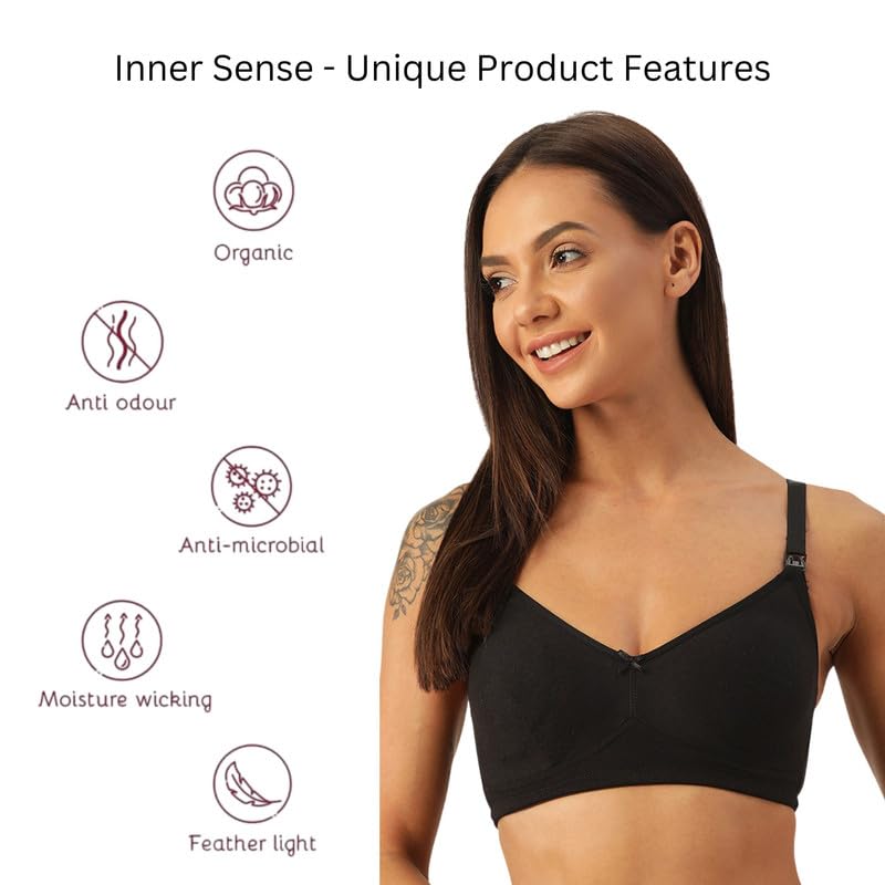 Image of Inner Sense Organic Cotton Bamboo Nursing Bra for Women I Feeding Bra with Wirefree Design and Removable Pads I Adjustable Straps Maternity Wear with Hook and Eye