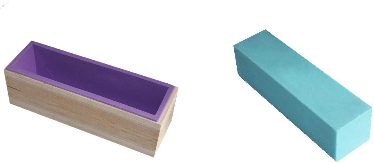 POFET - Stampo rettangolare in silicone morbido per saponi - fornito con scatola di legno - 1240 ml