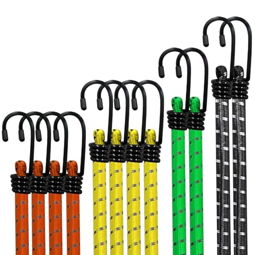 Bungee Cords with Hooks Jsdoin 12PCS Heavy Duty Bungee Cord Weatherproof & UV-Resistant Elastic Bungee Straps for Securing Tarps Luggage