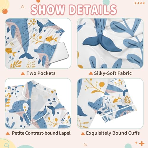 senya Cute Whale and Grass Satin Summer Pajama Sets Silk Short Sleeve Button Down Sleepwear3