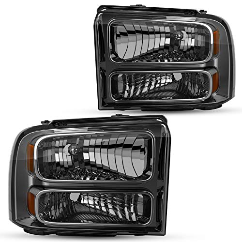 DWVO Headlights Assembly Compatible with 05 06 07 Ford F250 F350 F450 F550 Super Duty/ 2005 Ford Excursion Chrome Housing Smoke Lens
