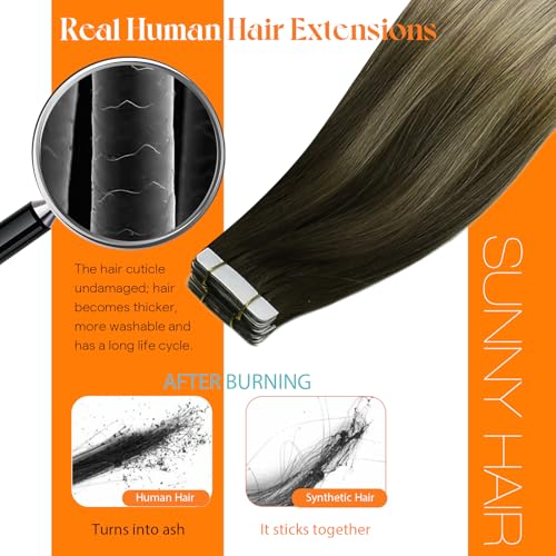 Image of Sunny Hair Tape in Extensions Dark Brown Balayage Blonde