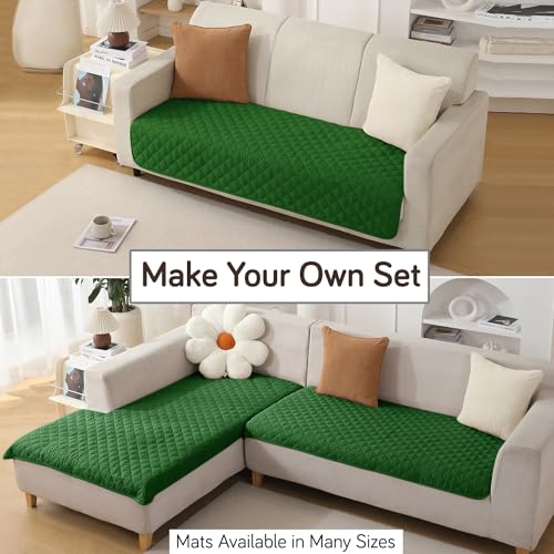 Image of HOKIPO Polyester Quilted Waterproof Sofa Cover Mats For 1 /2 /3 Seater Sofa And L Shape. Make Your Own Sofa Cover Set, Mat Length 81(D) X 60(L) Cm, Forest Green (AR-4963-W8)