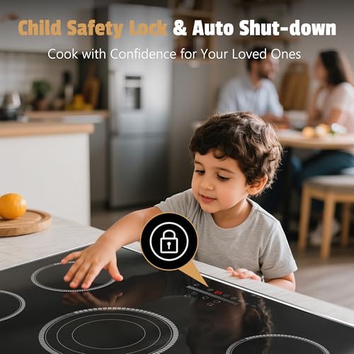 Image of 36 Inch Electric Cooktop, 5 Burner Stove Top with Slide Control | 9200W Electric Stove with Child Lock, Timer, Pause Function 36 inch Glass Cooktop, Sensor Touch, 220-240V Hard Wire, No Plug
