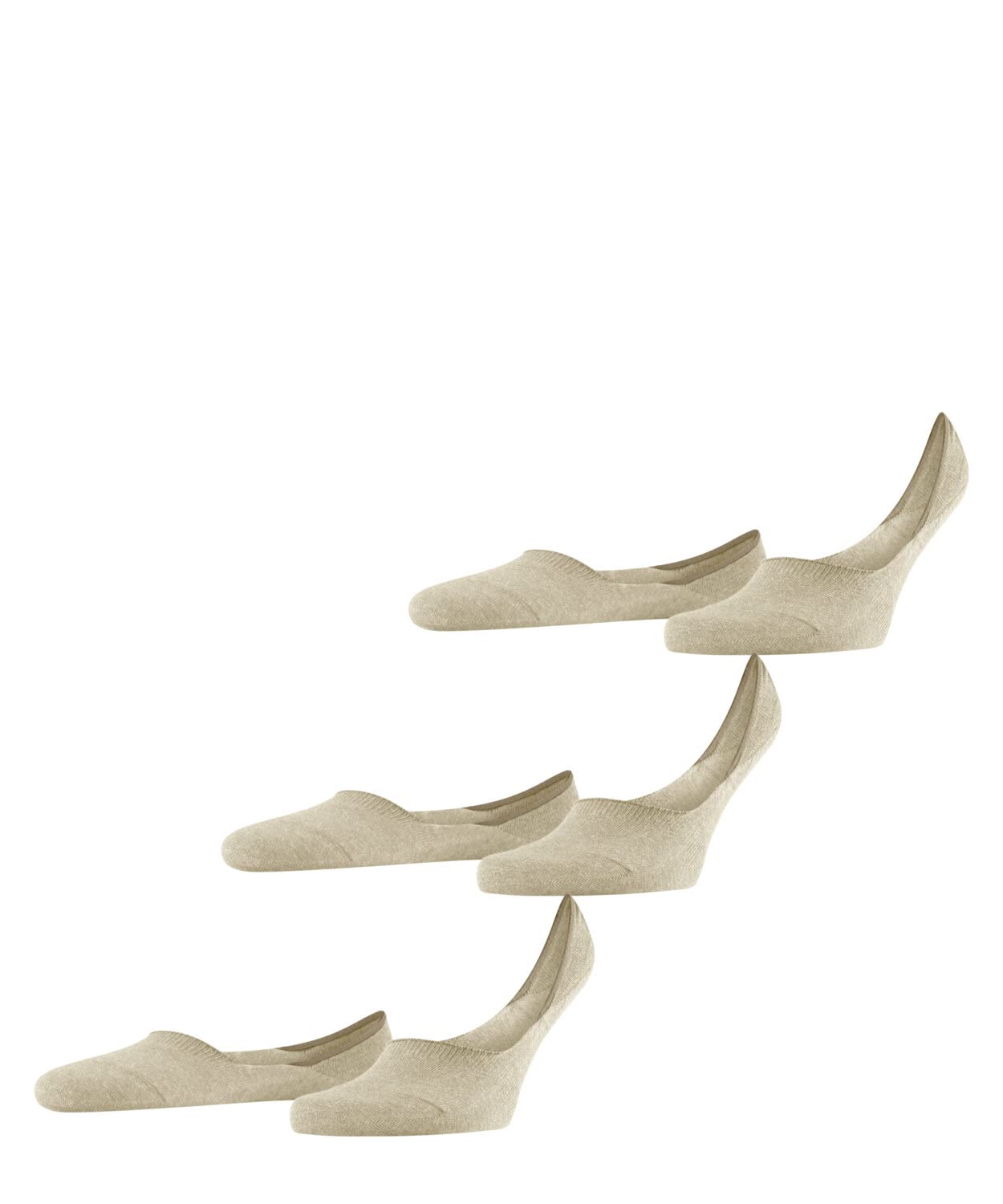 Falke Men's Beige Sand Melange 4650 Invisible Step Medium Cut Multipack M In Cotton No-Show Plain 3 Pairs Liner Socks, 8.5-9.5