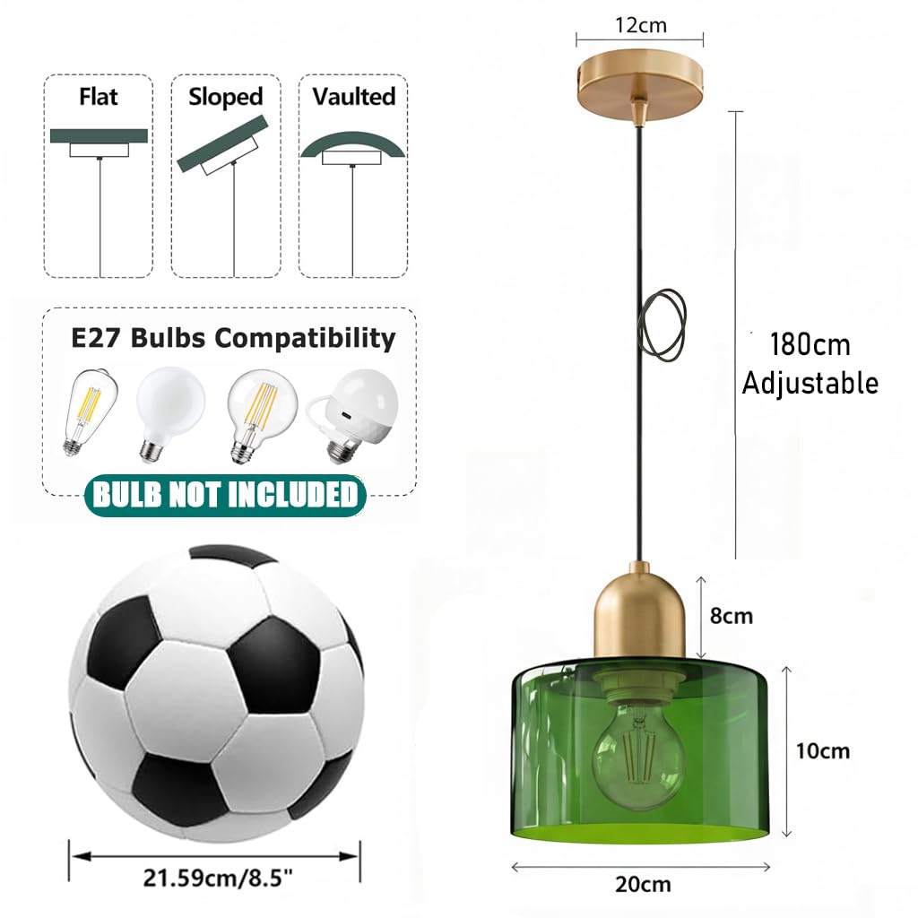 Mini Lampadario in Vetro, Lampada a Sospensione Moderna Retro E27 in Metallo Oro per Sala da Pranzo,Soggiorno,Cucina e Camera da Letto (Verde)
