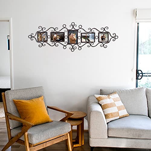 Adeco 5 Openings Decorative Black Metal Filigree Wall Hanging Collage Family Picture Photo Frame - Made To Display Three 4X6 And Two 4X4 Photos #TOP4