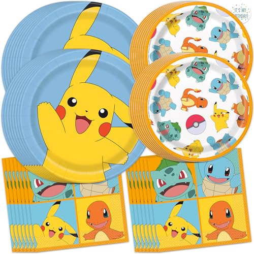 Pokemon Plates and Napkins for 16 - Pokemon Birthday Decorations for Party - 16 Dinner and 16...
