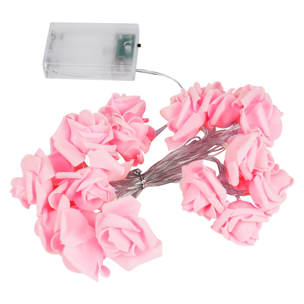 OSDUE Guirnalda de luces LED de Rosas 3m 20 LED Mini Luces de Hadas Impermeable Guirnalda de Flores con Batería 2 Modo de Iluminación Luces Navidad Light de Hadas para Fiesta Habitación Jardín(Blanco)