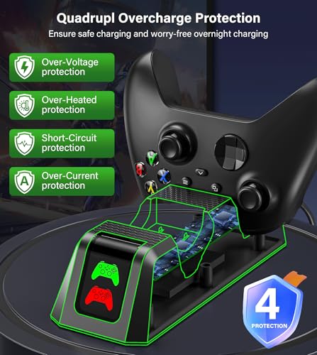 Image of Rechargeable-Battery-Pack-for-Xbox-Controller, 2x4800mWh Batteries Pack with Charging Station for Xbox One /Xbox Series X|S Xbox One S /Xbox One X /Xbox One Elite Controller Charger Dock Accessories