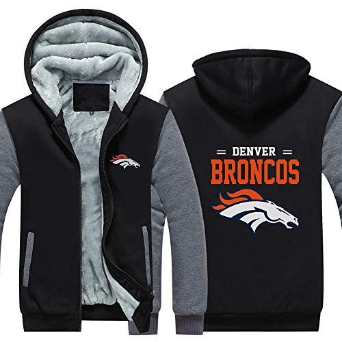 LCY Sweats à Capuche NFL Hommes - Denver Broncos Fans de Football à Manches Longues Casual Zipper Jersey Épaississement Sweat-Shirt,B,L