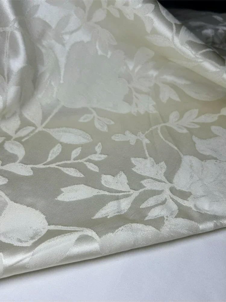 LIUXIN Telas Jacquard Negras, Blancas y Beige, de Tacto Sedoso, de Seda Artificial, para Camisas y Pantalones.