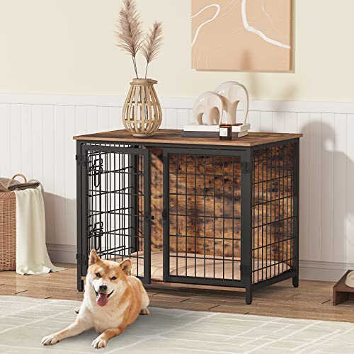 MAHANCRIS Hundekäfig Möbel, 80 cm Hundebox mit Kissen, 2 Tür, Doppeltür, Holzwerkstoff, für Kleine/Mittelgroße/Große Hunde, 80 x 55 x 65 cm, Hundekäfig für Zuhause, Vintagebraun ADCHR0701Z1