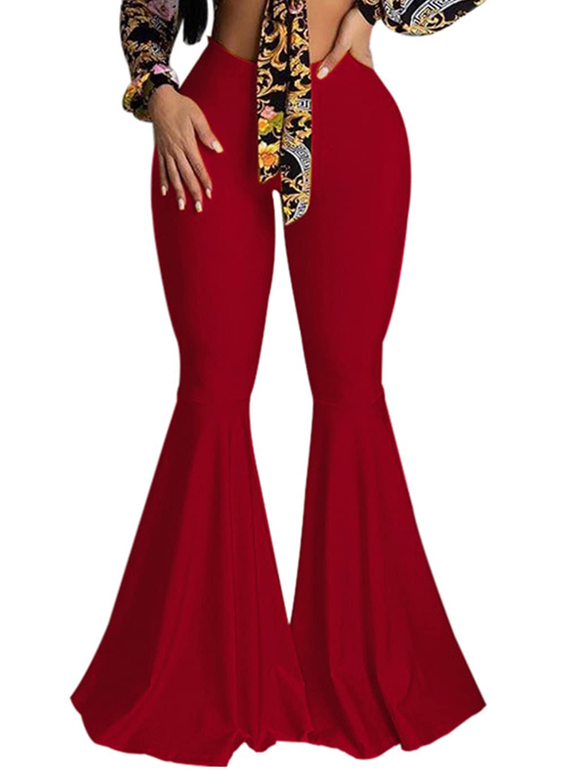 GUOLEZEEV Women High Waisted Flared Pants Solid Color Plus Size Bell Bottom Leggings