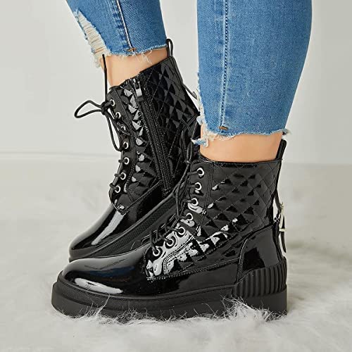 Tinstree Combat Boots Mid Calf Low Heel Zipper Strap Winter Fashion Boots Black,10 #TOP1
