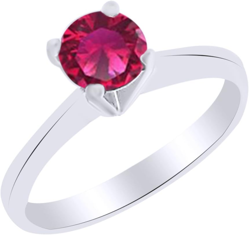 AFFY Round Shape Simulated Ruby Solitaire Engagement Ring in 14k Gold Over Sterling Silver (1.75 cttw)