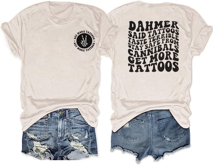 LOTUCYGet More Tattoos Shirt Women Funny Skeleton Hand Graphic Tshirt Halloween Png Short Slevee Tee Tops