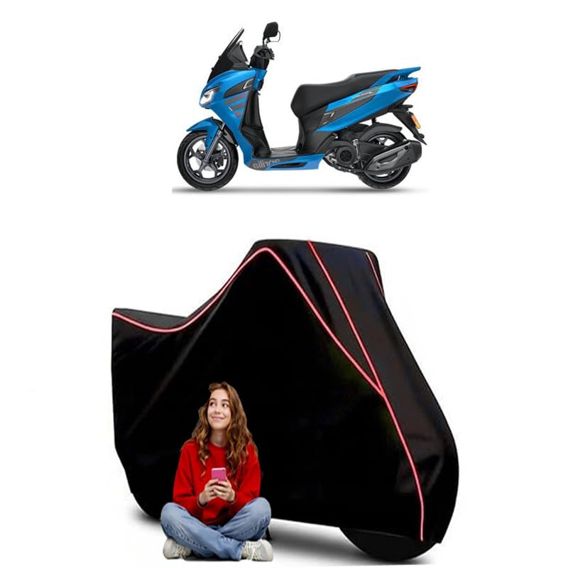 Image of SXR 160 BS6 Scooty Bike Cover Water Resistant Outdoor Use Universal Fit Scooters Motorcycles Heavy Duty UV Protection Dust Rain Scratch Resistant Elastic Bottom Black Blue Piping