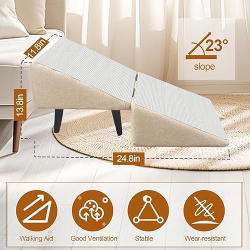 Rampa de madera 2 en 1 para perros con función de escalón, plegable, antideslizante, divisible, para perros mayores y heridos para subir a la cama o al sofá