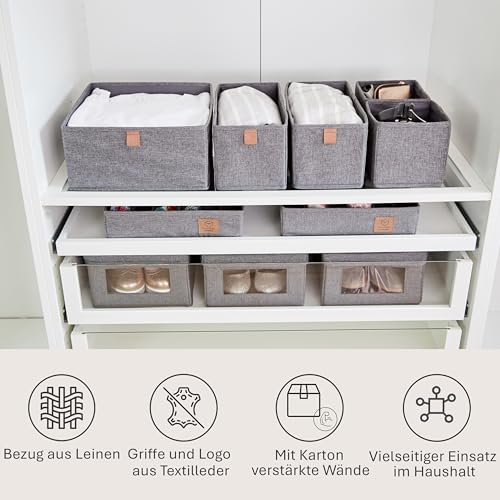 LOVE IT STORE IT Premium Aufbewahrungskorb 5-teilig - Schrank Organizer aus Leinen Stoff - Verstärkt mit Karton - Grau - 5 Boxen in 3 Größen