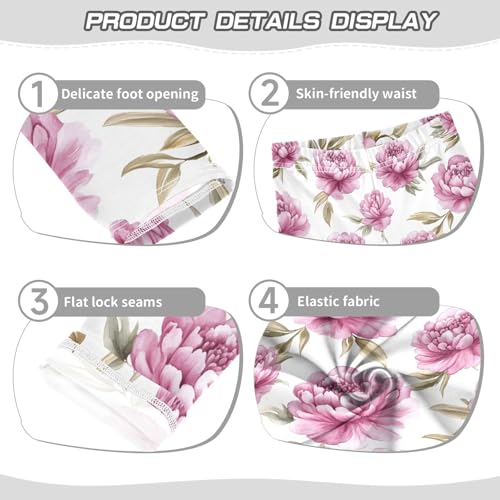Watercolor Pink Peony Flower Girls Leggings Ultra Soft Compression Yoga Gym Pants for Kids 4-10T3
