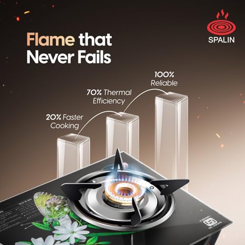 Image of 2 Burner Glass Top Gas Stove | Manual Ignition | Floral Crystal Toughened Glass Design | ISI Certified | High Efficiency Burners | Easy Clean Countertop Gas Stove for Kitchen