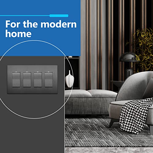 Image of LIDER Decorator Switch Cover, Screwless Wall Plate, Mid-Size 4-Gang 4.88 inch x 8.58 inch, LSWP-34M-BSG, UL Listed, Thermoplastic, Brushed Space Gray, 1-Pack