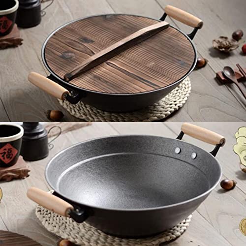 Sartén Wok de hierro fundido 14 pulgadas con tapa de madera miniatura 6