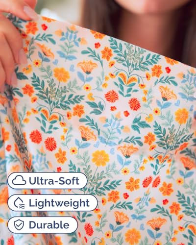 Image of Twin 3 Piece Floral Sheet Set - Soft, Breathable & Cooling - Garden Bloom | 1 Flat, 1 Fitted & 1 Pillowcase w / Deep Pockets, Boho Botanical Floral Bedding, Breathable & Cooling, Wrinkle & Fade Free
