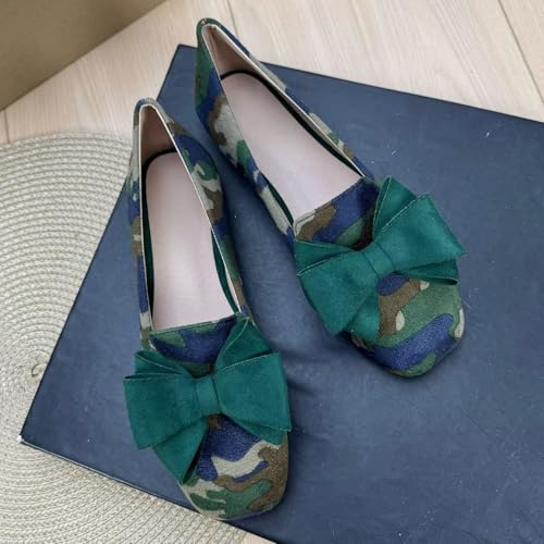 Image of WENJIAZHIZHI Square Toe Bow Ballet Slip-On | Classic Suede Finish,Chic Bow Detail,Effortless Everyday Style,Wedding Party Office,Plus Size Available