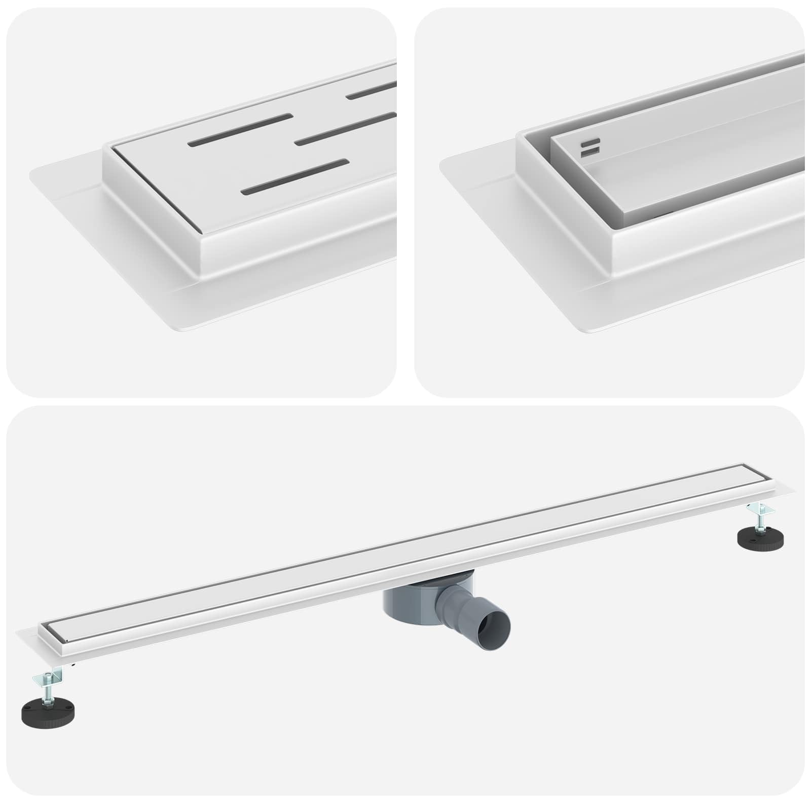 vidaXL Scarico Doccia 2-in-1 con sifone a 360° Argento 100 cm, Ristrutturazione Bagno, componente Doccia Moderno, Installazione Scarico Rettangolare per drenaggio e impianto Idraulico