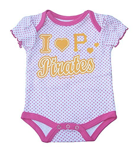 Genuine Merchandise Pittsburgh Pirates Infant Girl's Size 18 Months I Love Pirates One Piece Bodysuit - Pink Polka Dots Print Creeper