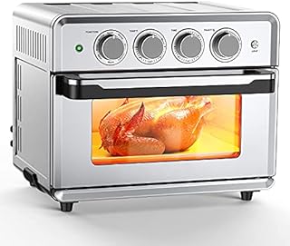 Toaster Oven, 60 Min Timer Air Fryer Toaster Oven Convection Toaster Oven,Countertop Toaster Oven with Air fryer/ Roast/ Pizza/ Cookies/ Keep Warm/ Bake/ Broil Compact Toaster Oven Cookbook Included, 1800W Stainless Steel Oven