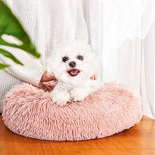 Donut Dog Bed, Small Warm Soft Plush Calming Nest Bed Removable Cover &Machine Washable (Color : Pink, Size : S)