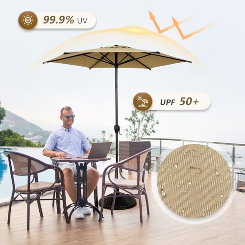 Image of Abba Patio 7.5FT Lyon Outdoor Patio Umbrella Outdoor Table Umbrella with Push Button Tilt and Crank Market Umbrella 6 Sturdy Ribs UV Protection Waterproof for Garden Deck Backyard Pool Tan