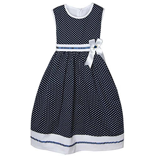 Richie House Girls' Summer Dress with White Dots and Ribbon RH0317 Size 3-12Y