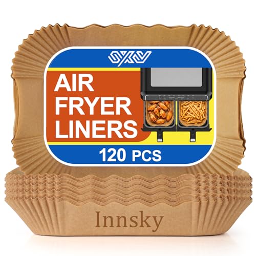 Innsky Air Fryer Liners Disposable - 120Pcs Square Baking Parchment Paper Liners for Ninja Dual Air Fryer Non-Stick Air Fryer Accessories Compatible with Tefal Russell Hobbs & More