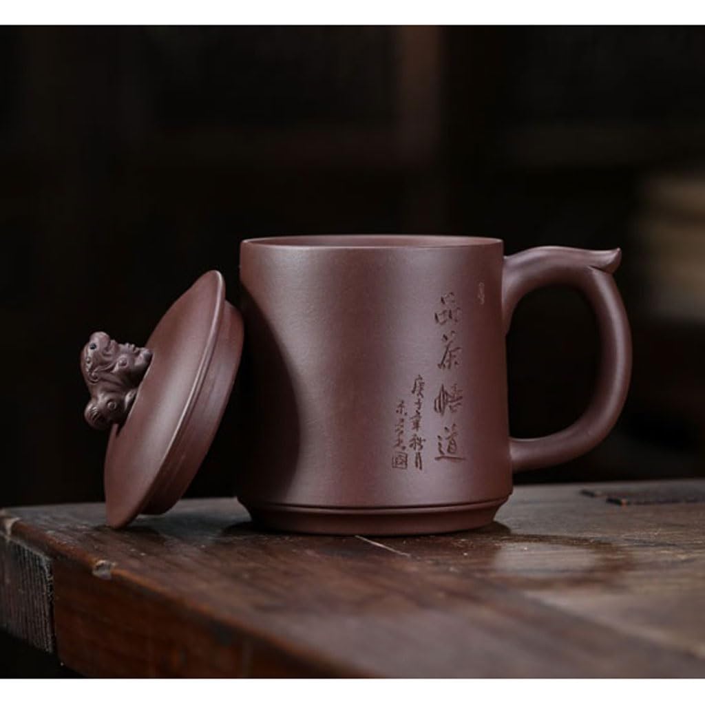 Tasse à Thé Tasse en Argile Tasse de Sable Violet Grande capacité 400 ML avec Couvercle Doublure filtrante Tasse à thé en Sable Violet Faite à la Main for Hommes Diffuseur de Thé