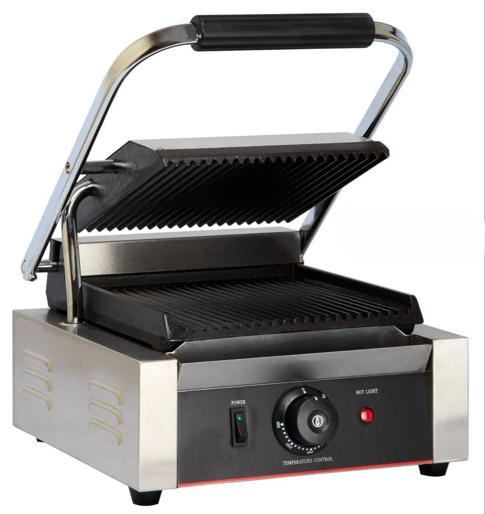 Electric Contact Grill with Ribbed Plates and Temperature Control | Stainless Steel Body, Power Indicator Light, Non-Stick Grilling, Panini Press, Cool-Touch Handle-image-35