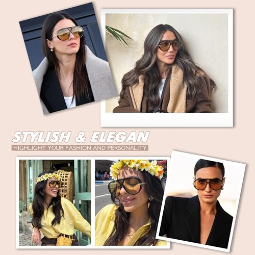 KesaPlan Vintage Oversized Aviator Sunglasses Women with Earring, 70s Retro Shield Big Frame 2025 Luxury Trendy Sun Glasses2