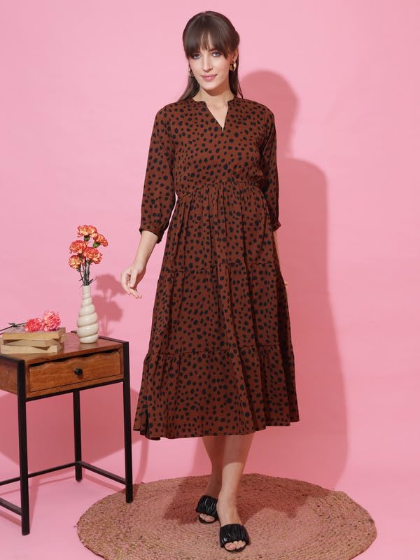 Image of Sheetal Associates Women's Casual 3 /4 Sleeve Crepe Fit and Flare Dress| Comfortable Relaxed Fit Summer Party Dress