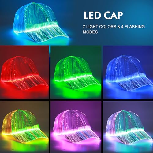 Image of lumisonata LED Cap Fiber Optic Hat EDM Baseball Caps Light Up 7 Colors Glowing USB Charging Hats Rave Accessories for Party
