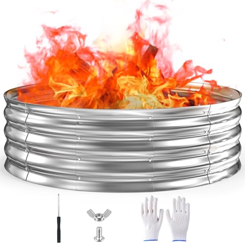 60 Inch Fire Pit Ring 5FT Galvanized Steel, 12' Raised Heavy Duty Wood Burning Fire Pits&Outdoor...