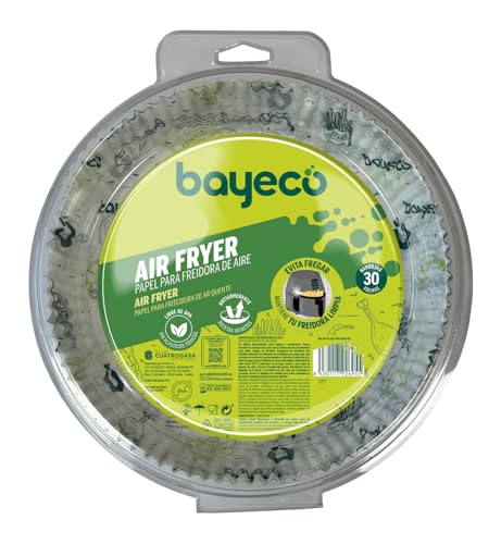 Bayeco Airfryer - Papel de Freidora de Aire - Pack 30 uds - 20cm - Antiadherente - Adaptable a cesta cuadrada y circular - Apto para hornos y microondas