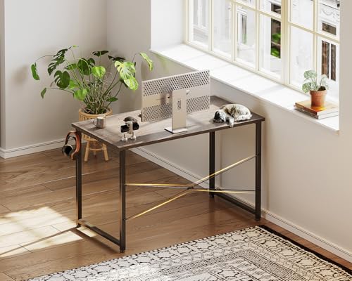 Image of Casaottima 40 Inch Small Computer Desk for Home Office, Study Writing Table for Small Spaces, Simple Modern Desk with Headphone Hooks, Grey Oak