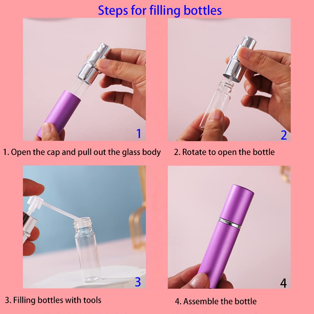 24 Piezas Mini 10 ml Aluminio Rosa Botella de Spray Pequeño Vidrio Vacías con Bomba en Spray de Niebla Fina Atomizador Muestra para Perfume Artículos de Agua Líquidos Cosmético Viaje