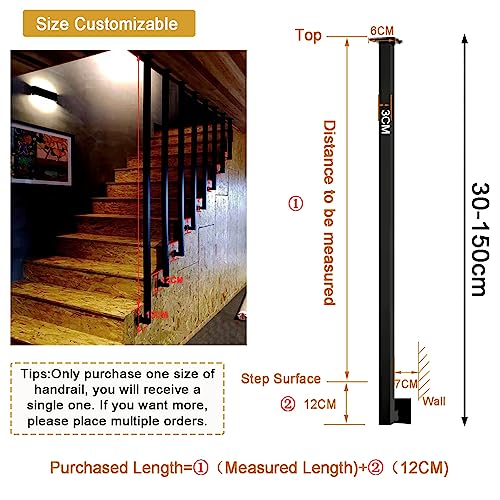 Rambarde d'escalier en fer forgé de 100 cm, design noir de villa