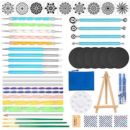 Mandala Dotting Tools Set - PGFUN 49 PCS Dot Painting Kit with Dotting Tools,Ball Stylus,Paint Tray and Brushes for Rocks Painting,Coloring,Nail Art,Drawing and Drafting