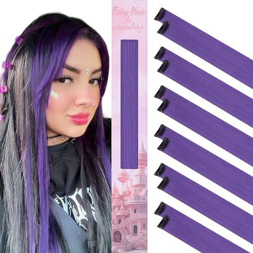 Image of WENNALIFE 12 PCS Deep Purple Hair Extensions Clip in, Colored Clip in Hair Extensions for Kids Highlights Rainbow Hair Clips for Girls Synthetic Straight Pop-up Style Colorful Girls Hair Accessories