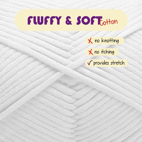 Image of Soft Yarn for Crocheting - Crochet & Knitting Yarn, Beginner Yarn with Easy-to-See Stitches, 250 Yds Amigurumi Yarn, Cotton-Nylon Blend Tshirt Yarn for Crocheting, Worsted Weight Yarn 4, White Yarn